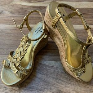 Kate Spade Gold Becca Braid Strap Cork Wedge